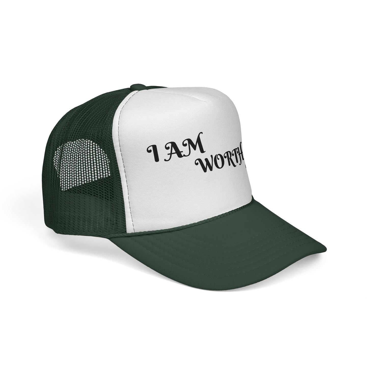 Empowering Trucker Cap - "I AM WORTH IT!" Hats for Confidence, Gift for Motivation, Trendy Accessories, Positive Affirmation Gear