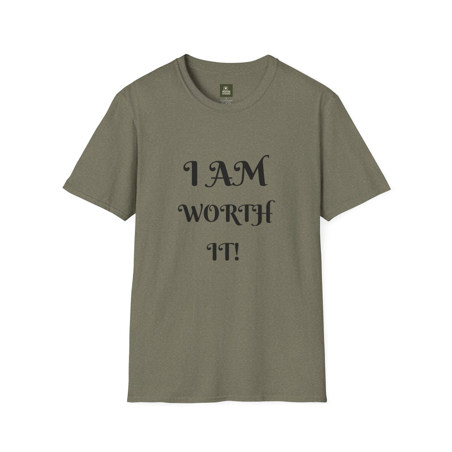 Empowering Quote T-Shirt - I AM WORTH IT! - Unisex Softstyle Tee, Motivational Shirt, Self-Love Gift, Casual Wear, Everyday Comfort
