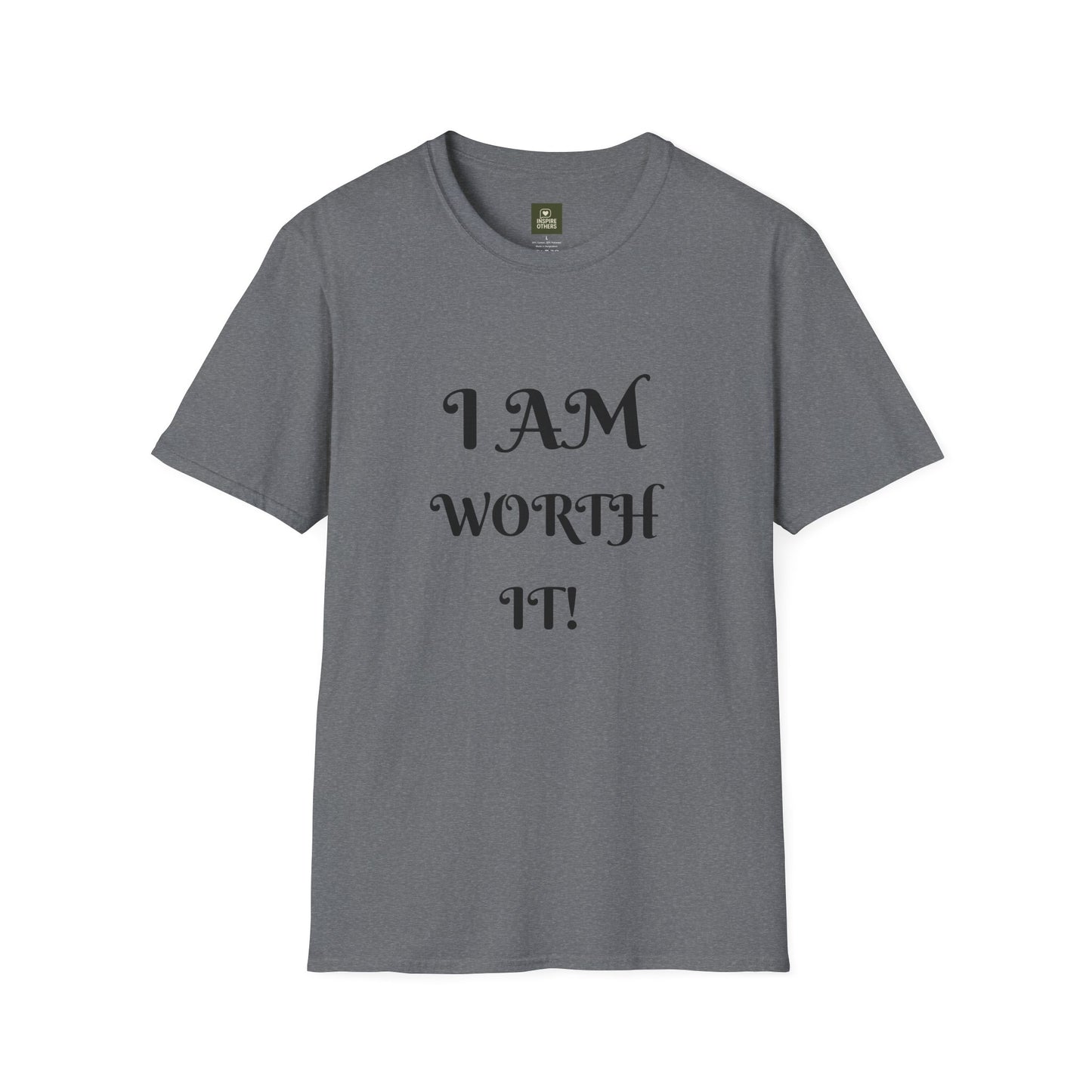 Empowering Quote T-Shirt - I AM WORTH IT! - Unisex Softstyle Tee, Motivational Shirt, Self-Love Gift, Casual Wear, Everyday Comfort