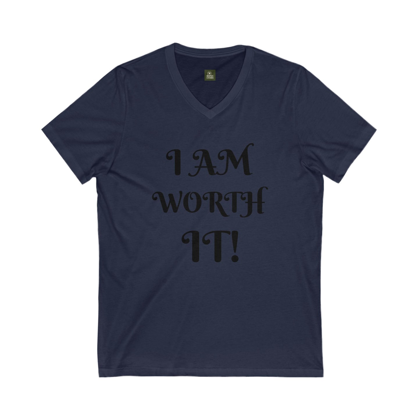 Empowering V-Neck Tee: I AM WORTH IT! | Motivation Shirt, Unisex Casual Wear, Gift for Her/Him, Self-Love Apparel, Everyday Comfort