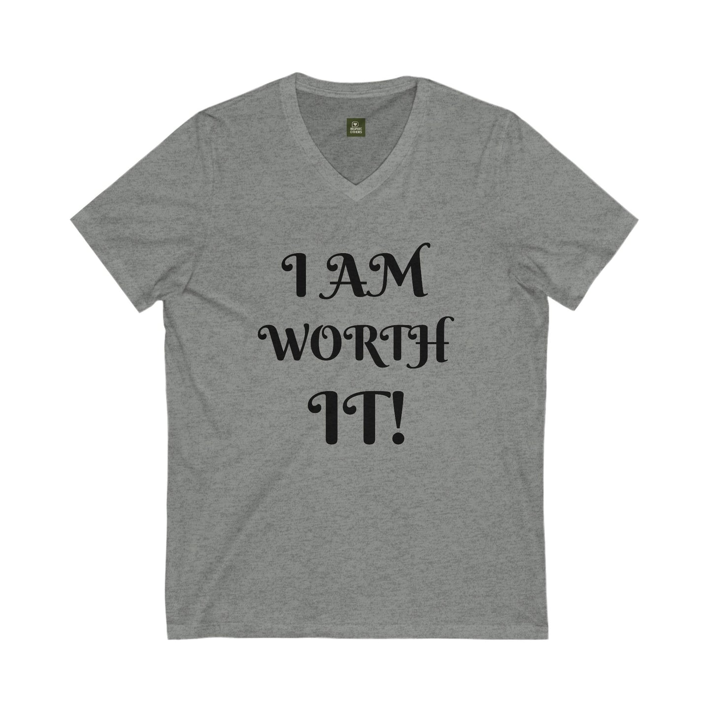 Empowering V-Neck Tee: I AM WORTH IT! | Motivation Shirt, Unisex Casual Wear, Gift for Her/Him, Self-Love Apparel, Everyday Comfort