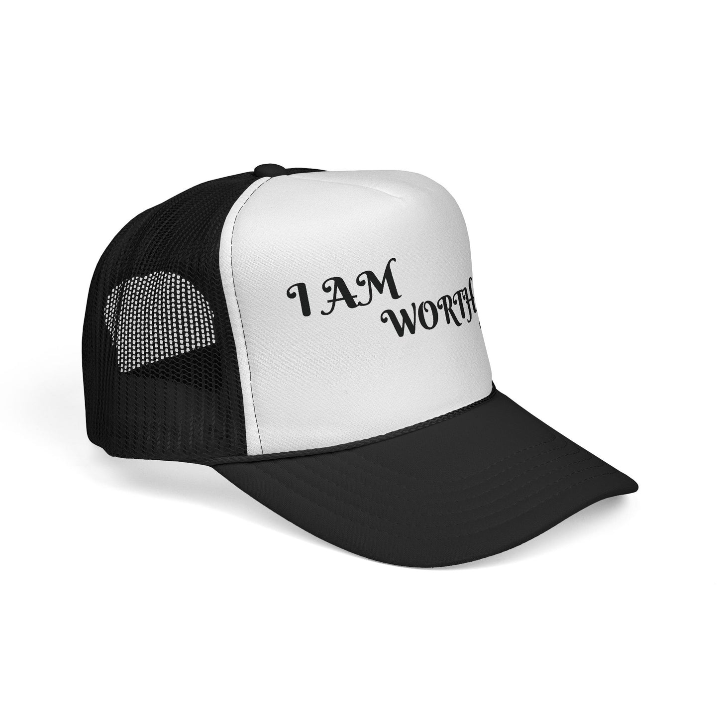 Empowering Trucker Cap - "I AM WORTH IT!" Hats for Confidence, Gift for Motivation, Trendy Accessories, Positive Affirmation Gear