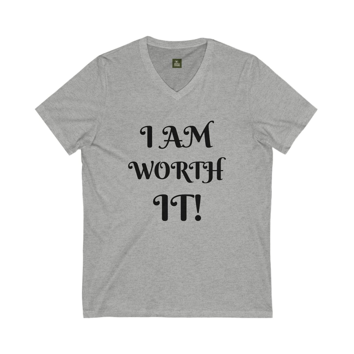 Empowering V-Neck Tee: I AM WORTH IT! | Motivation Shirt, Unisex Casual Wear, Gift for Her/Him, Self-Love Apparel, Everyday Comfort