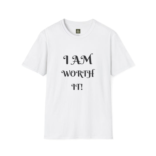 Empowering Quote T-Shirt - I AM WORTH IT! - Unisex Softstyle Tee, Motivational Shirt, Self-Love Gift, Casual Wear, Everyday Comfort